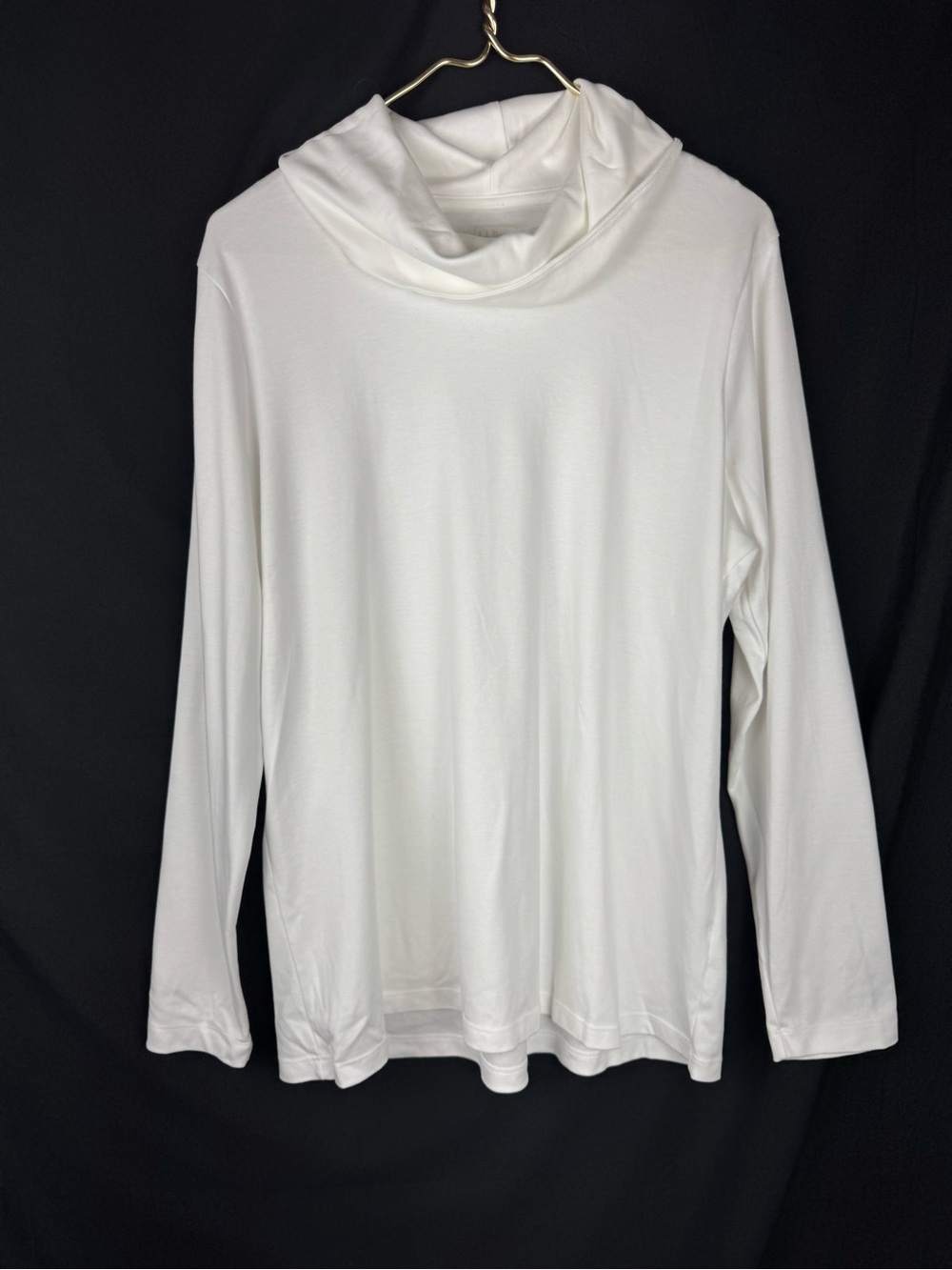LL Bean White 100% Supima Cotton Cowl Neck Long Sleeve Top Womens XL Regular